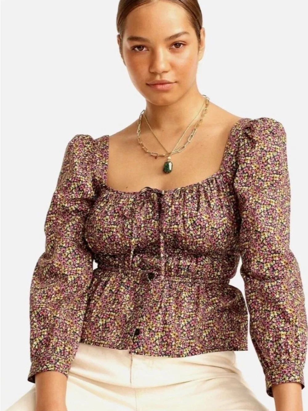 J Crew Purple Liberty Floral Square-Neck Smocked Peplum Top 4 Busy Izzy Purple